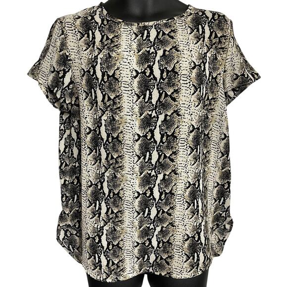 Revamped Tunic Top Womens Size L Snakeskin Print Scoop Neck Short Sleeves - Picture 1 of 4